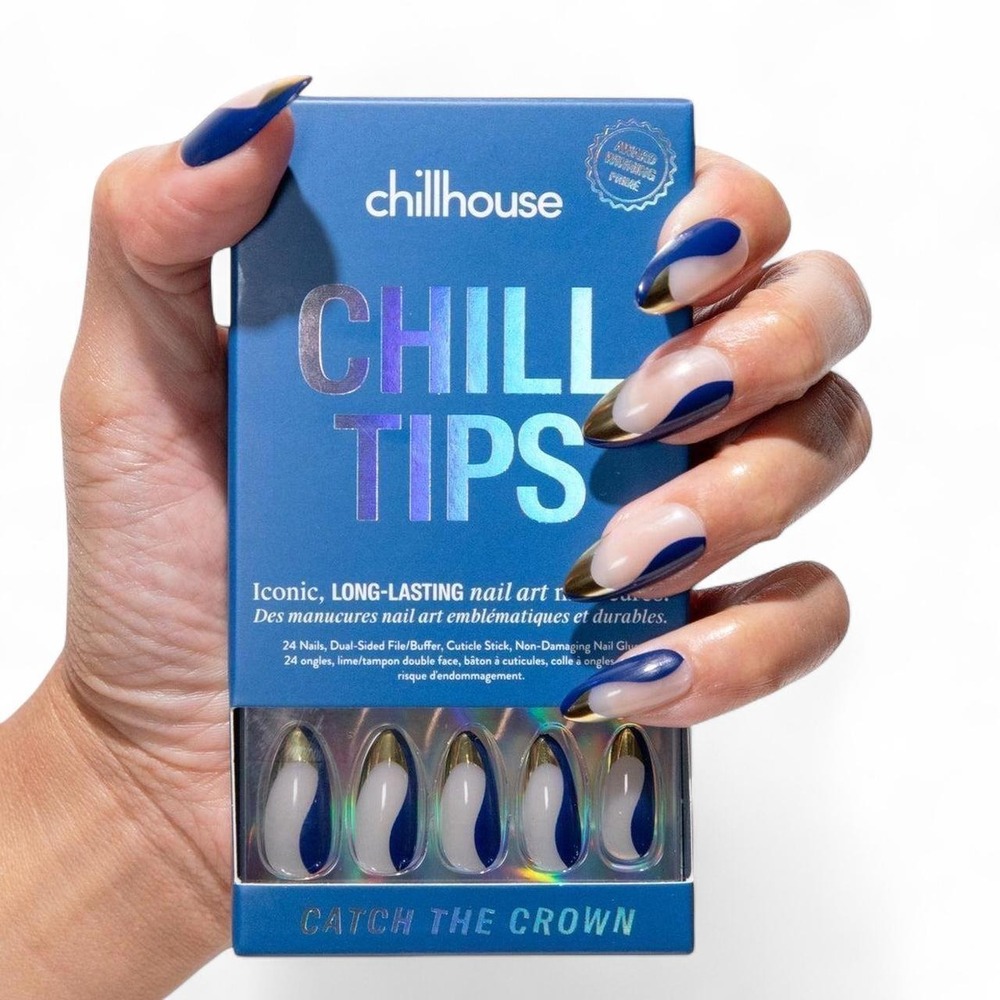 Chillhouse Chill Tips Catch the Crown Press On Nails Blue Gold White NEW